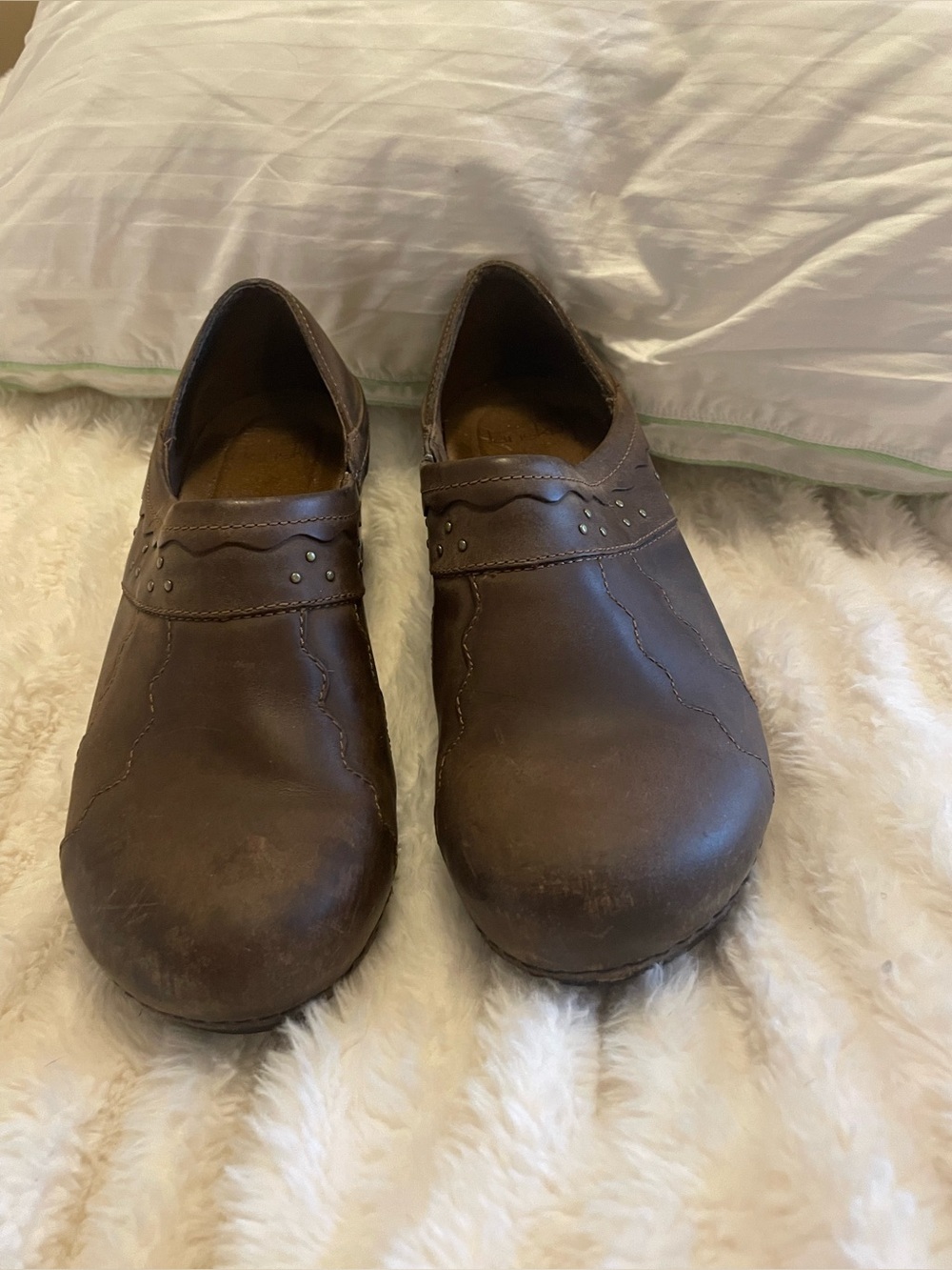 Dansko Brown Leather Wedge Clogs